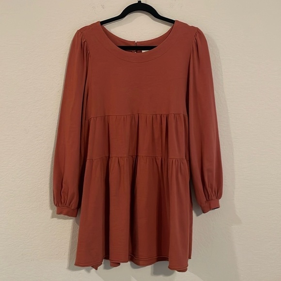 Umgee Women's Babydoll Midi Dress Small Mauve Boho Cotton Spandex Blend Tiered - Picture 1 of 15